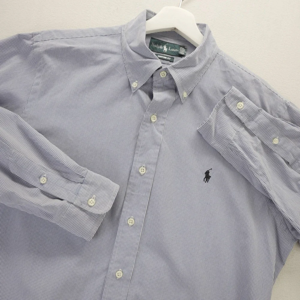 Polo Ralph Lauren Mens Custom Fit Gingham Button Down Shirt Blue White Large L
